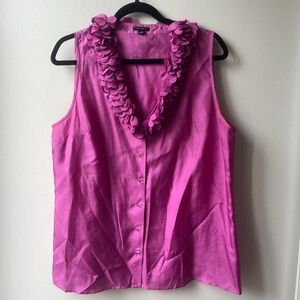 Vintage Purple Silk Flower Collar Tank Blouse, Ann Taylor, size L